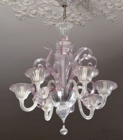 Lustre en verre de Murano. À six lumières...