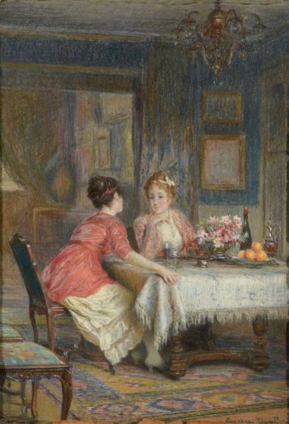 Eugène DEULLY (1860-1933)
Conversation Pastel...