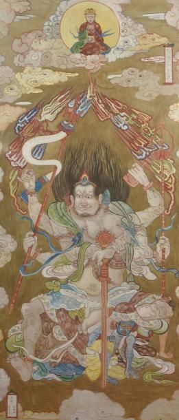 Peinture taoïste à l'encre et couleur sur...