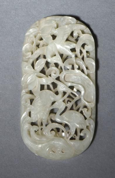 Plaque en jade céladon sculpté Chine, XIXe...