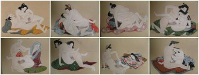 Huit peintures érotiques Japon Marouflées...