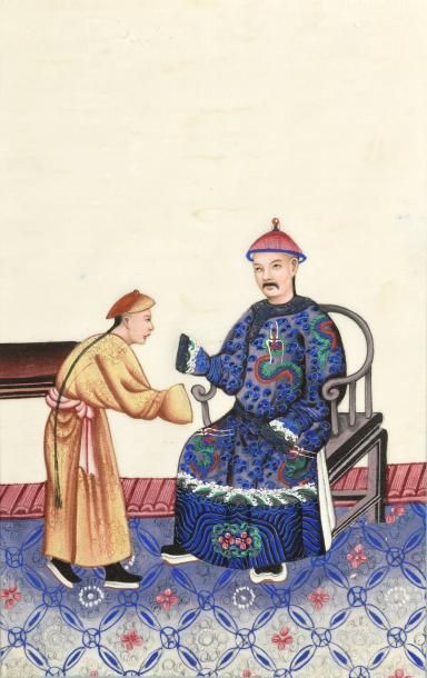 Quatre peintures sur papier de riz encadrées...
