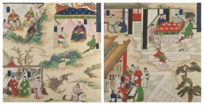 Deux peintures sanguo yanyi à l'encre et...
