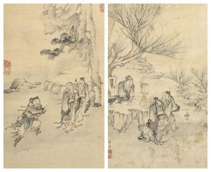 Deux peintures à l'encre sur papier, encadrées...