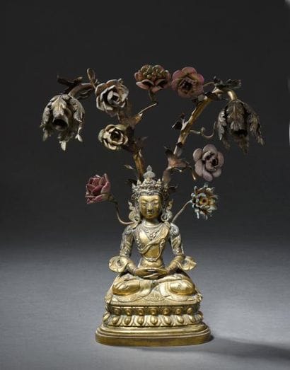 Statuette d'Amitayus en bronze doré Chine,...