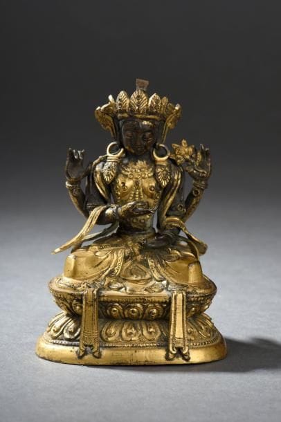 Bodhisattva en cuivre partiellement doré...