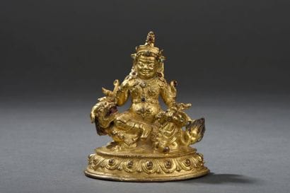 Statuette de Jambhala en bronze doré Tibet,...