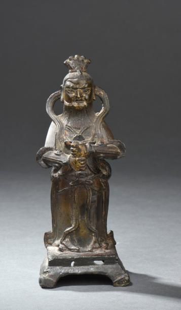 Statuette de roi gardien en bronze Chine,...