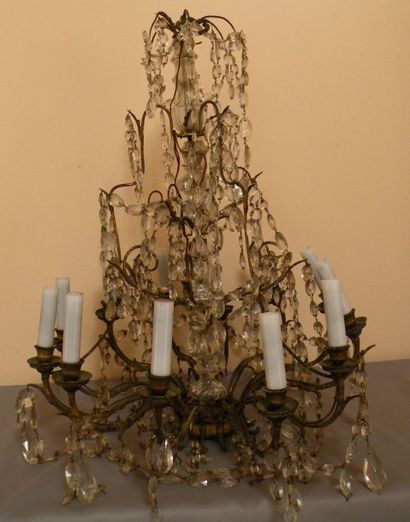 Lustre en bronze ciselé et doré à cinq bras...