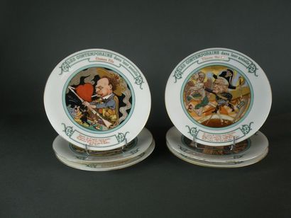 Suite de six assiettes en faïence fine à...
