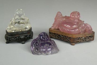 Lot de trois Budai en cristal de roche, quartz...