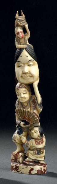 Groupe en ivoire marin poly-chrome sculpté
Japon,...