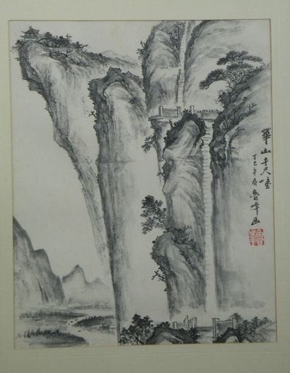 Ensemble de huit peintures à l'encre ou encre...