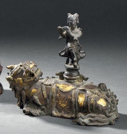 Qilin en bronze partiellement doré
Chine,...
