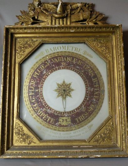 Baromètre thermomètre en verre églomisé,...