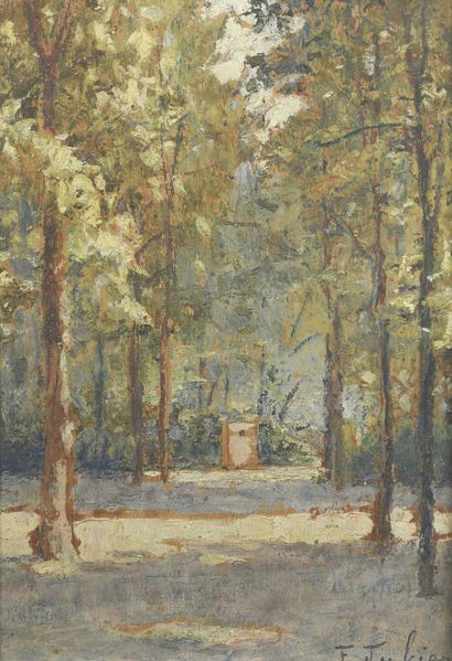 F. JUBIER (XXe siècle)
Vue d'un sous-bois
Huile...
