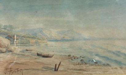 V. AMEN (XIXe siècle)
Barques sur la plage
Aquarelle...