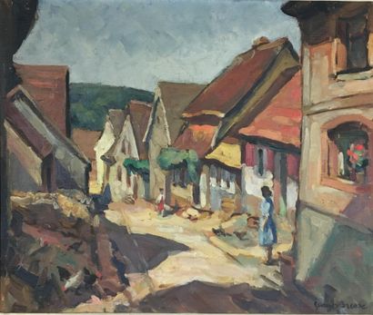 BRESSE (XXe siècle)
Vue de village alsacien
Huile...