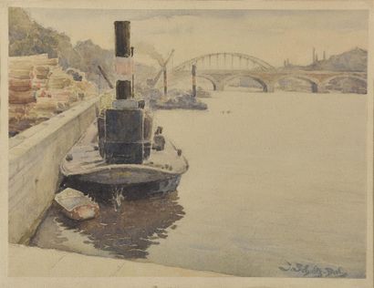 SCHULTZ-DAB (XXe siècle)
Cargo à l'embarcadère
Aquarelle...