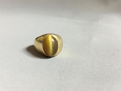 Bague chevalière ornée d'un oeil de tigre.
Monture...