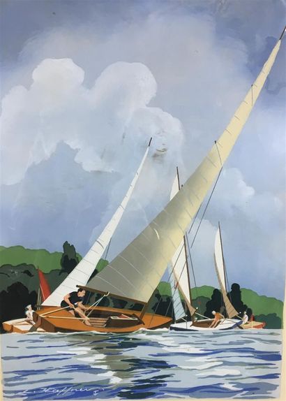 L. HOFFNER (XXe siècle)
Course de voiliers
Acrylique...