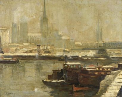 G. LUQUES (XXe siècle)
Péniche sur un fleuve...