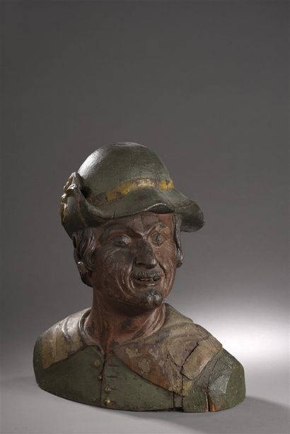 Buste d'homme, vers 1600
En bois sculpté...