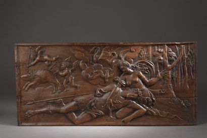 Bas-relief en chêne sculpté représentant...