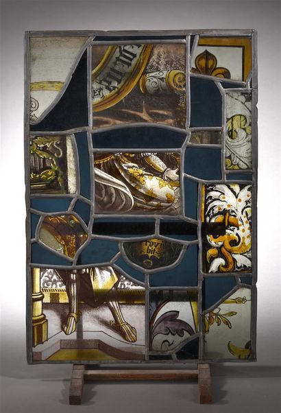 Ensemble de trois vitraux polychromes, XVIe...