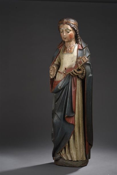 Sainte en chêne sculpté et polychromé, début...