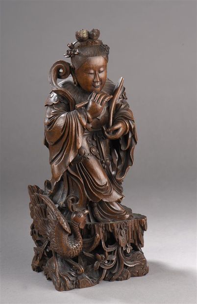 Statuette de Guanyin en bois sculpté
Chine,...