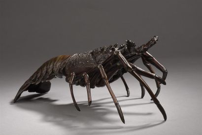 Langouste articulée en bronze à patine brune
Japon,...