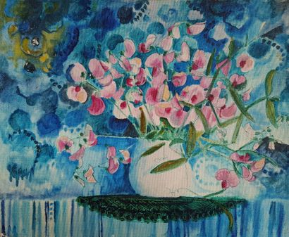 NYS, Marianne
Vase de fleurs 
Huile sur carton
38...
