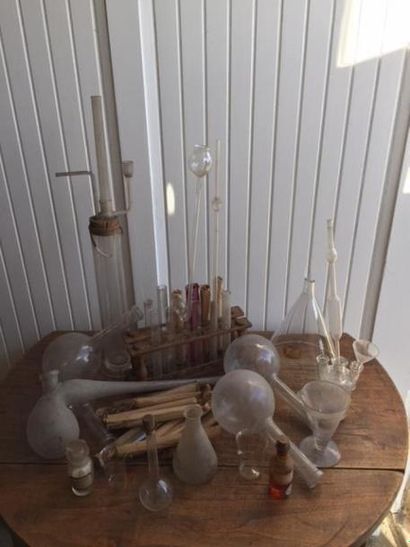 Lot de verrerie de chimie / alchimie, XIXe...