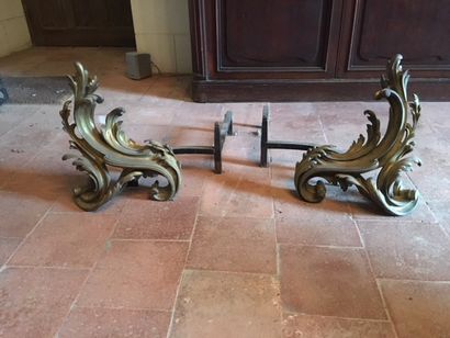 Paire de chenets en bronze style Louis X...