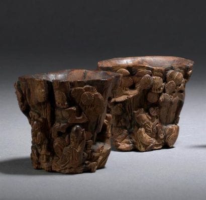 DEUX PETITES COUPES en bois sculpté
Chine,...