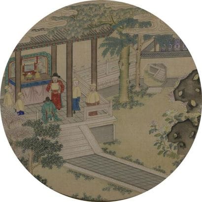 Deux petites peintures rondes à l'encre et...