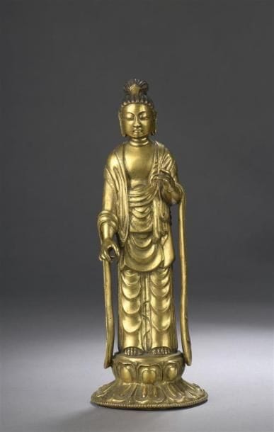 STATUETTE DE BOUDDHA en bronze doré
Sino-tibétain,...