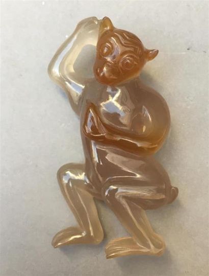 STATUETTE DE SINGE en agate
Chine
Debout,...