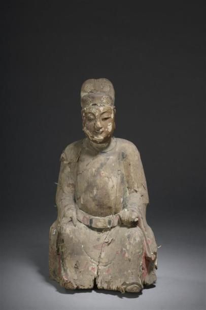 STATUE DE DIGNITAIRE en bois sculpté
Chine,...