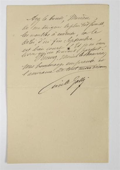 Émile Gallé (1846-1904)
Deux lettres autographes
Signées...