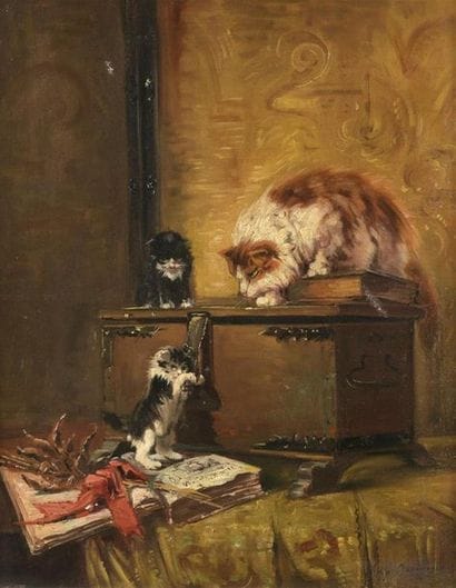 Ecole française du XIXe siècle 
Les chats
Huile...