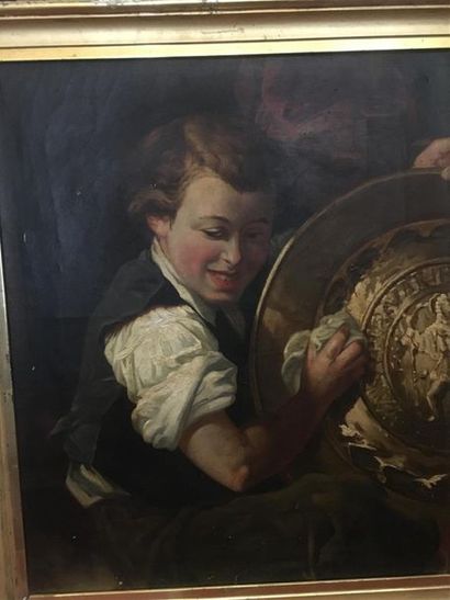 Ecole du XIXe siècle 
Jeune garçon nettoyant...