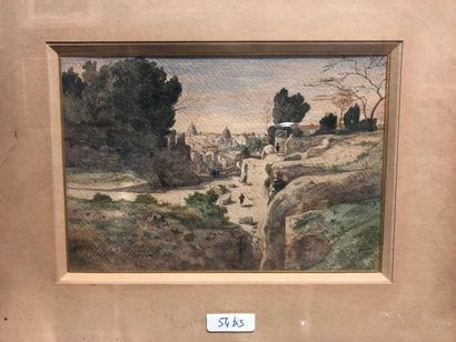 HARPIGNIES, Vue de Rome, 
Aquarelle
signée...