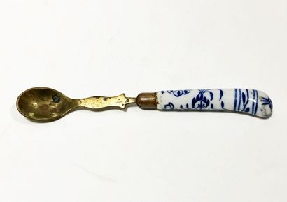 Spoon with blue and white porcelain hand...