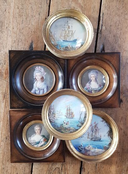 Lot de miniatures : portraits et navires