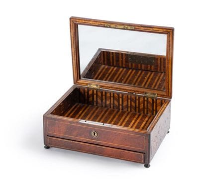 Mahogany and mahogany veneer jewelry box,...