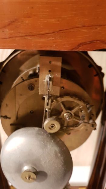 Portico clock in marquetry of light wood...