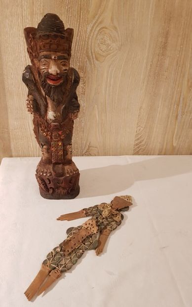 INDONESIA polychrome wood deity and metal...