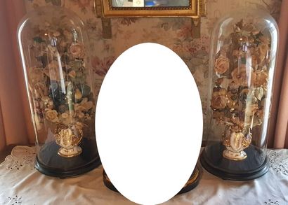 two porcelain vases white and gold, bouquets...